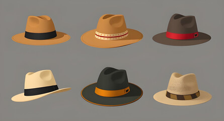 Hat vector set, Collection of hats, Fashion hats vector, Hat clipart, Headwear vector illustration, Different types of hats, Hat icons set, Hat silhouette vector, Assorted hats vector, Casual hat vect
