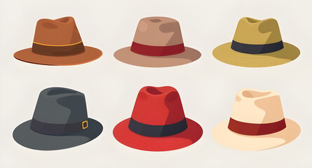 Hat vector set, Collection of hats, Fashion hats vector, Hat clipart, Headwear vector illustration, Different types of hats, Hat icons set, Hat silhouette vector, Assorted hats vector, Casual hat vect