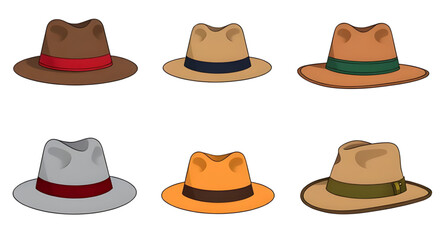 Hat vector set, Collection of hats, Fashion hats vector, Hat clipart, Headwear vector illustration, Different types of hats, Hat icons set, Hat silhouette vector, Assorted hats vector, Casual hat vect