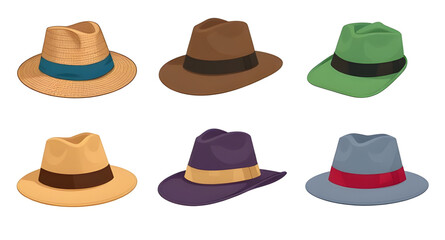 Hat vector set, Collection of hats, Fashion hats vector, Hat clipart, Headwear vector illustration, Different types of hats, Hat icons set, Hat silhouette vector, Assorted hats vector, Casual hat vect