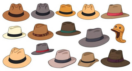 Hat vector set, Collection of hats, Fashion hats vector, Hat clipart, Headwear vector illustration, Different types of hats, Hat icons set, Hat silhouette vector, Assorted hats vector, Casual hat vect