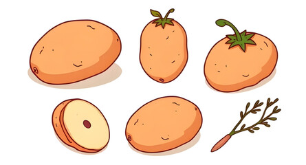 Potato vector, Potato illustration, Whole potato icon, Sliced potato vector, Potato clipart, Hand-drawn potato, Fresh potato vector, Organic potato icon, Potato flat design, Raw potato vector, Potato 