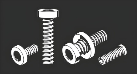 Screws and bolts vector, Hardware vector, Metal fasteners, Screw vector illustration, Bolt vector art, Nut and bolt vector, Industrial hardware, Tools vector, Construction screws, Mechanical parts vec
