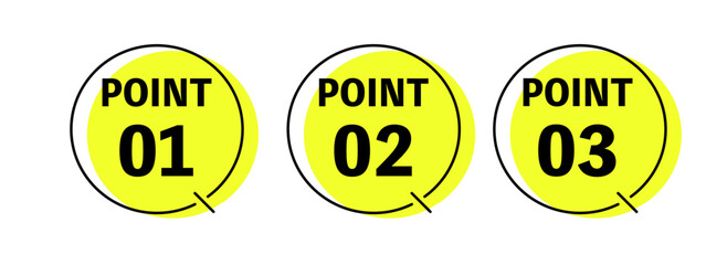 ポイント番号付きアイコン（01・02・03）／ポップな丸型デザイン