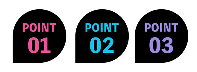 ポイント番号付きアイコン（01・02・03）／ポップな雫型デザイン