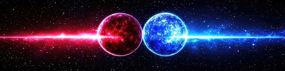 Fototapeta premium Cosmic Energy Red and Blue Spheres in a Starry Night