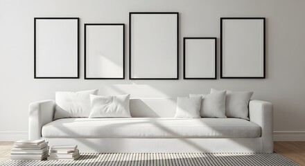 Five horizontal frames over bed