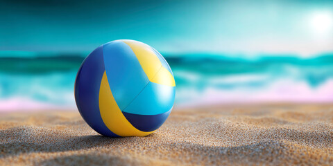 Obraz premium Beach volleyball ball on the sand beach. Team sport concept