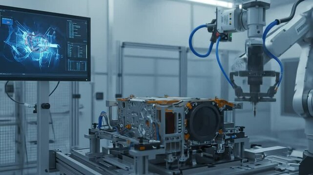 Robotic arm welding automation process in factory for manufacturing industry and engineering solution