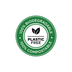 100% Biodegradable Compostable Plastic Free Vector Icon sign.