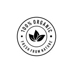 100% Organic Fresh Farm Nature black Symbol Vector Icon