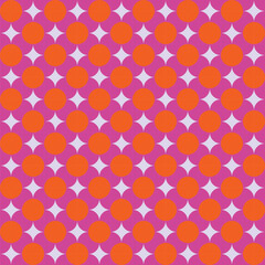  Flower pattern created from purple and orange circles on a pale lavender background