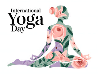 Fototapeta premium Celebrate International Yoga Day Floral Yoga Pose Vector Art Banner