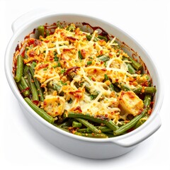 Baked Green Bean Casserole with Cheese and Croutons