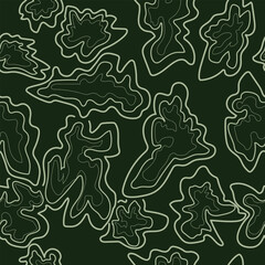 Seamless pattern with abstract organic shapes on a dark green background, for decorating your designs and prints in an abstract organic style