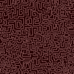 Seamless abstract vector pattern with doodles resembling a maze in brown shades. Endless background with abstract maze for decorating your designs and prints.