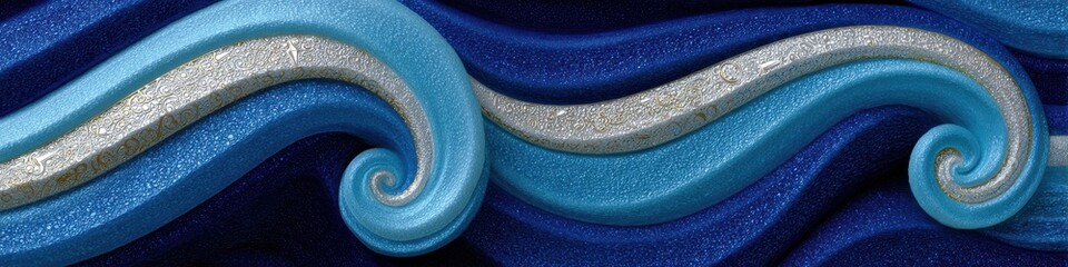 timeless waterflow, art nouveau inspired seamless pattern with flowing water waves intertwined with floating clock elements, in blues and silvers with subtle time symbols, featuring multiple style