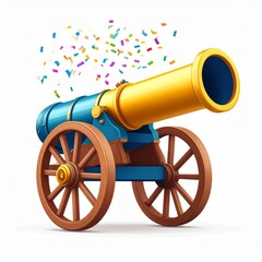 Blue and Gold Cannon Firing Colorful Confetti