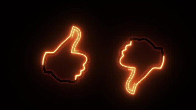 Neon Glowing Orange Outline Like-dislike sign Animation. Social media feedback, negative attitude, worst choice. neon Do and don't symbols in 4k motion.