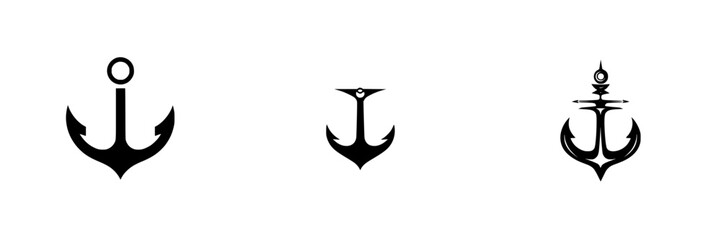 Naklejka premium Unique collection of anchor icons designed for nautical themes and maritime projects, showcasing various styles and shapes