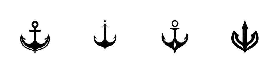 Obraz premium Collection of minimalist anchor icons in black and white for nautical themed design