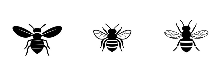 Fototapeta premium Unique icon set featuring stylized black and white bee designs for creative projects and branding