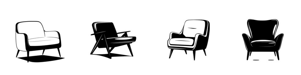 Fototapeta premium Stylish icon set featuring various modern armchair designs for digital and print use