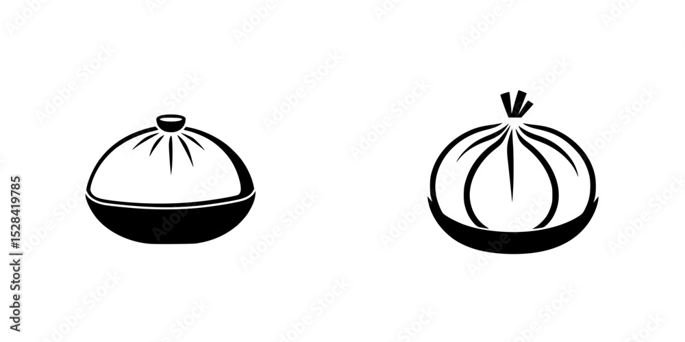 Poster stylized icon set depicting two types of onions in a minimalistic design featuring a round shape and
