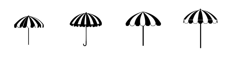Fototapeta premium Icon set featuring black and white striped umbrellas for outdoor activities and designs