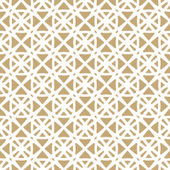Abstract geometric seamless pattern. Golden vector ornament texture with curved shapes, floral grid, net, lattice. Gold and white background in gothic style with medieval motifs. Repeated geo design
