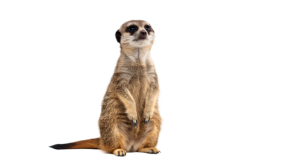 An adorable meerkat standing tall with its full attention.