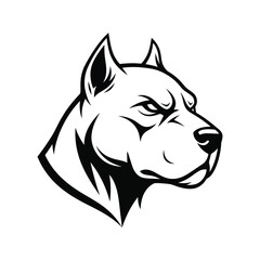 Powerful Pit Bull Dog Head Vector Illustration Fierce Canine Portrait in Black and White