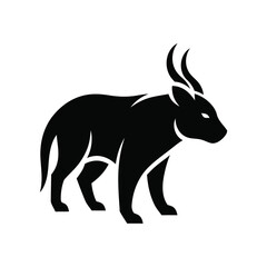 Stylized Black and White Vector Illustration of a Majestic Horned Animal