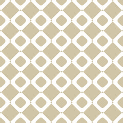 Simple vector abstract seamless pattern. Gold and white checkered geometric texture with rounded shapes, squares, grid. Simple basic geo background. Repeat golden design for decor, print, wallpapers