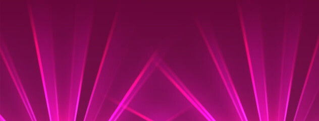 Pink lasers background., glowing rays or neon beams, bright futuristic backdrop. Concert or nightclub spotlights. Vector illustration.