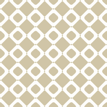 Simple vector abstract seamless pattern. Gold and white checkered geometric texture with rounded shapes, squares, grid. Simple basic geo background. Repeat golden design for decor, print, wallpapers