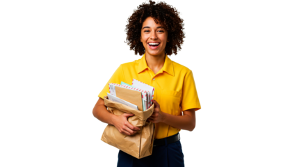 A smiling postal worker delivers mail, bringing joy and communication to your doorstep.