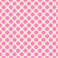 Funky seamless pattern with stylized small flower silhouettes. Simple vector floral geometric ornament. Cute hot pink girlish background. Summer texture. Repeated design for decor, textile, print
