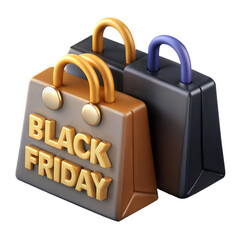 Black friday shopping bags 3d render illustration