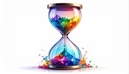 Fototapeta premium Colorful Crystal Hourglass on White Background