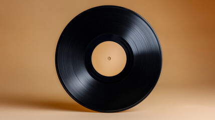 Vintage vinyl record mockup on beige background for branding purposes
