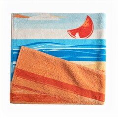 Folded Beach Towel with Watermelon and Ocean Design