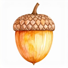 Watercolor Acorn Illustration on White Background