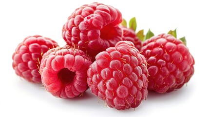 Fresh, ripe raspberries with vibrant red color and detailed texture on a white background.