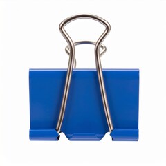 Blue Metal Binder Clip on White Background