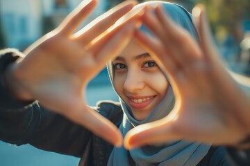 Stylish Muslim Girl Making Camera Frame Pose 