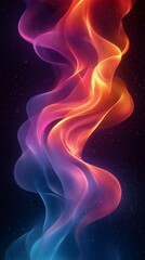Naklejka premium A vibrant abstract wave of colorful smoke or light swirling elegantly, set against a dark background, creating a dynamic and captivating visual.
