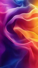 A vibrant swirl of colorful fabric, showcasing gradient hues of purple, pink, orange, and blue, creating a dynamic and flowing abstract background.
