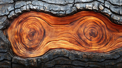 Intricate Double Knot in Burned Tree Trunk - Natural Wood Texture