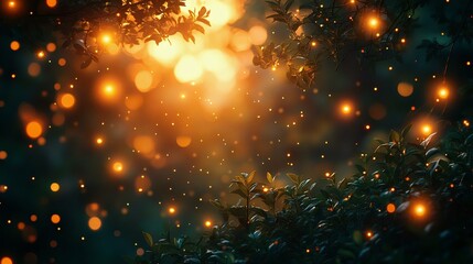 A magical forest scene with glowing lights and gentle bokeh, creating a dreamy atmosphere immersed in nature's beauty.